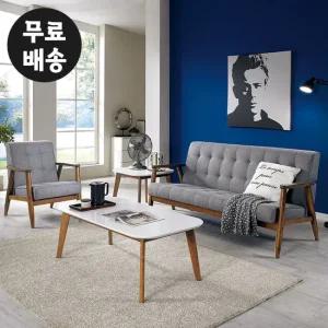 로이 원목 패브릭 쇼파 4인용 소파 세트(월넛그레이)