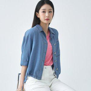 [지센]데님 오픈카라 아우터형 숏 블라우스 LCWSO328_BL