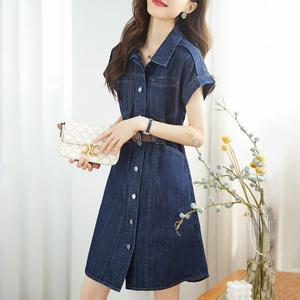 스타일아유 청원피스 버튼 카라넥 반팔 A라인 슬림핏 포켓 미니 얇은 데님 원피스A3G3OP1394