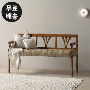 레넌 엔틱 원목 가죽 벤치 의자 3인용 소파 거실 식탁