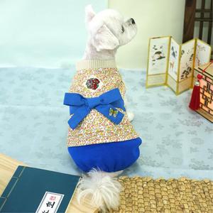 수컷 남자 강아지 리본 꽃무늬 한복 올인원 L 애견 개