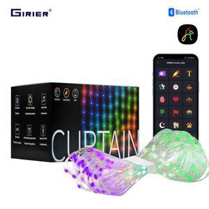 GIRIER 스마트 커튼 조명 침실/크리스마스/웨딩 데코 용 블루블루라이트투스 LED 음악 동기화 APP 원격 제