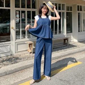 [핑크시슬리] SET/데님뷔스티에 와이드 팬츠세트 2종 (택1)