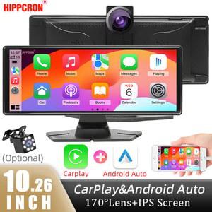 카플레이 모니터 Hippcron 10.26인치 차량용 DVR 안드로이드 자동 대시캠 IPS 스크린 전면 카메라 170도 음성 제어 멀티미디어 WIFI 비디오