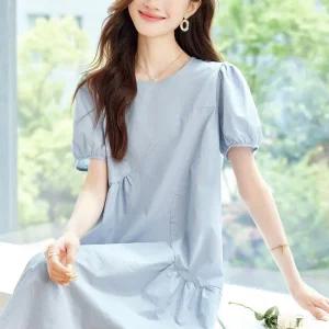 제로투올샵 / 블루 퍼프 소매 여름 원피스 루즈핏드레스 화이트