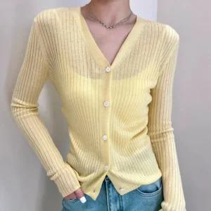 LN 코지 쿨 V넥 가디건 여름 여성 간절기 비치 브이넥 시스루 카디건
