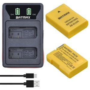 1530mAh EN-EL14 EN EL14 배터리 2개 + Nikon P7800P7100D3400D5500D5300D5200D3200MH-24용 듀얼 LCD 충전