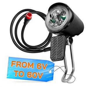 전기 자전거 2핀 커넥터 6-60V용 헤드라이트 - LED 전구, 신뢰할 수 있는 스테인리스 스틸 브래킷, 20Lm 조명 출력, 내후성 - 야간 주행을 위한 전기 자전거 조명