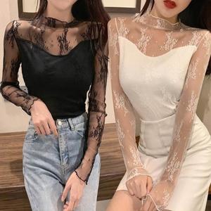 여자 연말 파티룩 시스루 레이어드 블라우스
