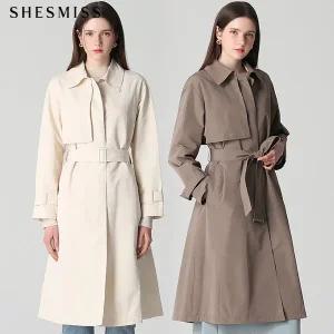 [쉬즈미스(SHESMISS)] 프리미엄 히든버튼 벨티드 롱 트렌치코트 (택가격: 538000