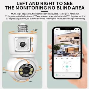 360도 카메라  HongGlobal 8MP 무선 스마트 실내 네트워크 E27 카메라 ICSee 듀얼 렌즈 360도 감시 보안 Wi