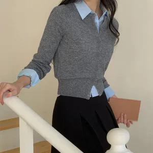 레넌 데일리 울 세미크롭 니트 가디건 봄 가을 데일리룩 데이트룩