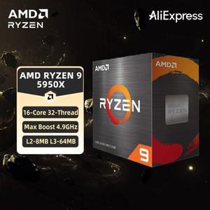 AMD 라이젠 9 5950X CPU 박스 패키지 최대 4.9GHz 16코어 32스레드 소켓 언락 데스크탑 게이밍 프로세서