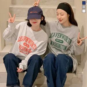 핫핑 레번워스 라운드넥 오버핏 레터링 트임 긴팔맨투맨 롱티셔츠