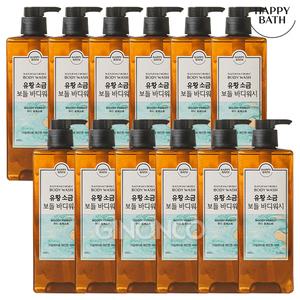 해피바스 유황 소금 보들 바디워시 우디포레스트 600g x12 보습 각질케어 향균
