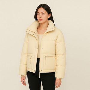 여성 데일리 숏 패딩 점퍼 아이보리 블랙