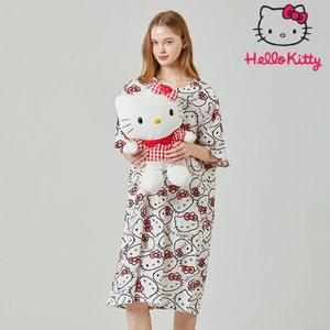 [헬로키티]산리오 정품 헬로키티 프리미엄 부드러운 면 라운지웨어 반소매 반팔 원피스 HK-4501
