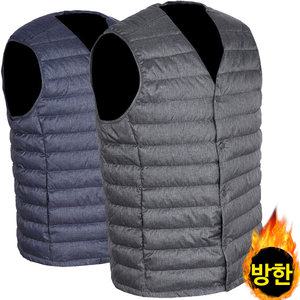 노블진 고급 오리털 경량 패딩조끼 V넥 방한조끼