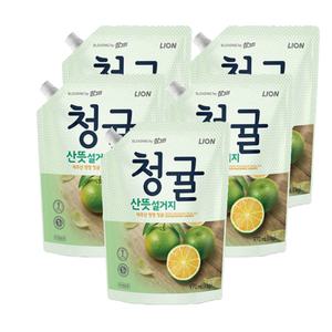 라이온 참그린 청귤 산뜻 주방세제 1kg 리필 5개