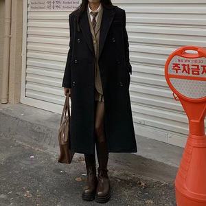 여성용 모직 코트 블랙 슬림핏 하프기장 여자 빈티지 CH4