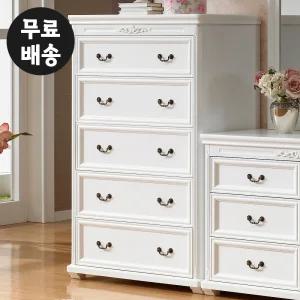 르 엔틱 화이트 안방 거실 옷 수납장 5단 서랍장(900)