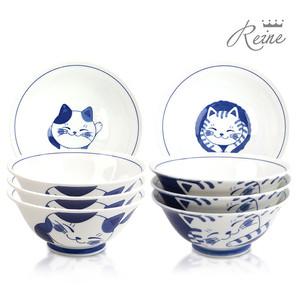 헨느 도라 미케 야옹이 면기 4P / 도자기 면기 고양이 그릇
