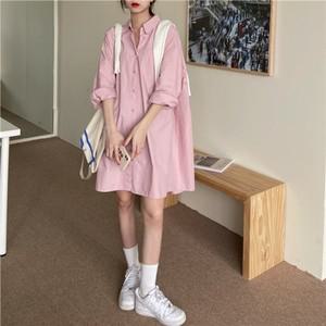 홍당무 봄 가을 레이어드 셔츠원피스 데일리룩 빅사이즈 키작녀 바스락 핑크 미니 원피