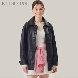 [블루레이스] 포켓 포인트 루즈핏 인조 레더 자켓_B5S1JK1081