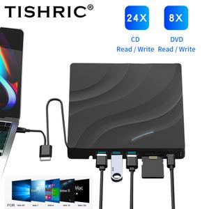 TISHRIC 외장 광학 드라이브 CD DVD 버너 플레이어 없는 노트북 노트북용 USB 리더