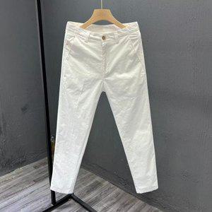 화이트 흰색 청 바지 여름 남성 9부 면 편안한 캐주얼 슬림 영국 비즈니스 얇은