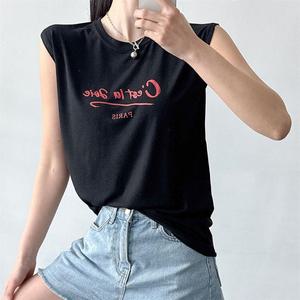 여자 레터링 배색 베이직핏 스판 민소매티 썸머 나시