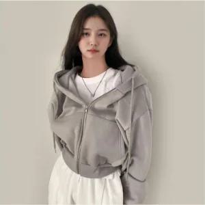 [오노마] ONM 스타일리시한분위기 여성 크롭기장 피치기모 후드집업  20257917)