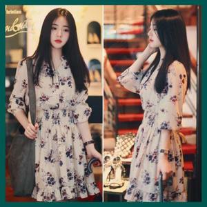 [라일리] Rly 플라워 미니원피스 퍼프 쉬폰 하객룩 허리셔링  10572038A)