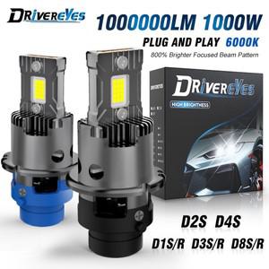 2PCS D2S D4S D2R LED 헤드라이트 HID D1S D3S D8S LED 헤드램프 전구 1000000LM 크세논 자동차 라이트 터