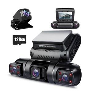 PRUVEEO 360도 뷰 왼쪽 안쪽 4채널 대시 캠 앞뒤, 차량용 대시 카메라, 내장 GPS WiFi 기능, 24시간 녹화 주차 모드 모니터, 128G 카드 무료 제공