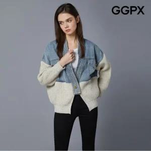 [GGPX] 데님 배색 컬러믹스 보카시 니트 가디건 (GOBKG025F)