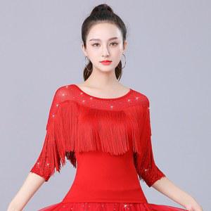 바댄스복 상의 라인 블라우스 왈츠 자이브 에어로빅 난타 어깨트임 라틴댄스복 재즈 망사