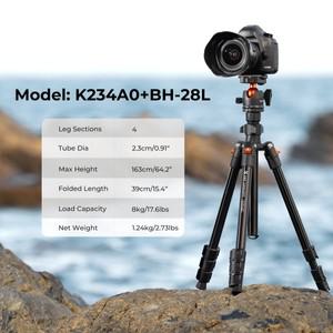 K&F Concept 64인치 카메라 삼각대(핸드폰용 볼 헤드 포함) Live Vlog 8kg 부하 K234A0+BH-28L 경량 야외 D