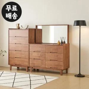 로덴 고무나무 원목 화장대 5단 서랍장 세트(월넛)