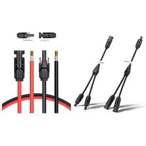BougeRV 10Ft 10AWG 태양광 확장 케이블 및 솔라 Y 분기 병렬 커넥터 1쌍, 추가 무료 포함, 순수 구리로 만든 키트