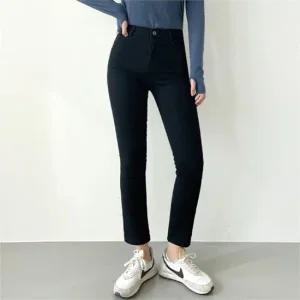 [오노마] ONM 여자 겨울 스판 기모 블랙진 팬츠 일자핏 하이웨스트  9440954)