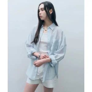 매장정품 몽돌 MONGDOL 텐셀 시스루 루즈핏 셔츠 스카이블루 MDSH019SKYBLUE 100390