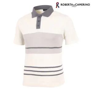 [Roberta di Camerino]강연사소재  반소매 카라 아이보리 변형패턴 니트 HK2-U02-5