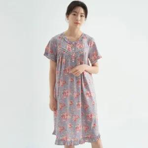 메이플라워 연보라장미 반팔 순면 여성 빅사이즈 원피스 잠옷