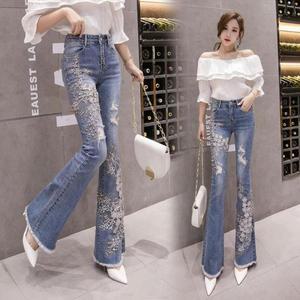 [G33M0RQ]CESS  4675 진주꽃 반나팔 스판 데님바지