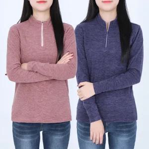 겨울 여성 기모티셔츠 집업 긴팔 등산 아웃도어 상의 양기모 보온 무지 편한