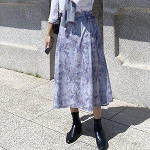 [옷자락]여자 가을 여리여리 쉬폰 플라워 나염 롱스커트