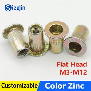 SIZEJIN 컬러 아연 도금 탄소강 플랫 리벳 너트 삽입 세트 캡 널링 M3 M4 M5 M6 M8 M10 M12