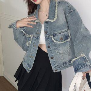 여자 찢청 디스트로이드 크롭 기장 데님 청자켓 간절기아우터 패션데님자켓 봄가을자켓 크롭청자켓