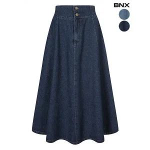 [BNX]여성 데님 투버튼 A라인 플레어 롱 스커트